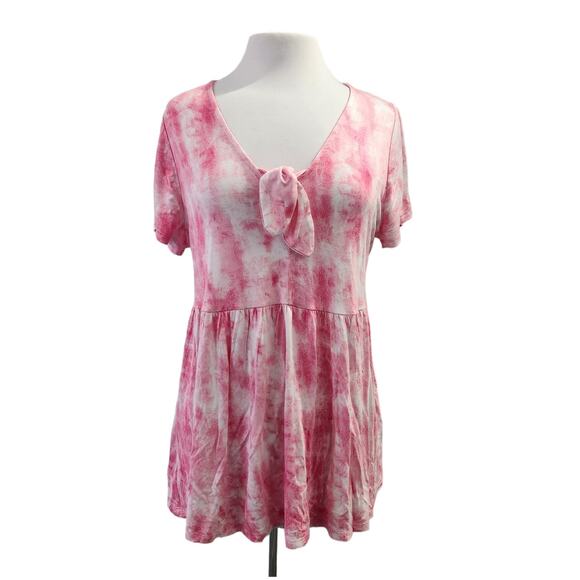 Lane Bryant Pink Tie Dye Tie Front Babydoll Blouse Size 10/12 NWT - Picture 1 of 8